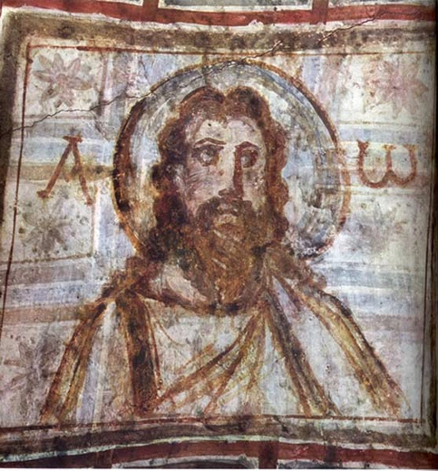 Chrystus – malowidło z sufitu cubiculum nr 4, katakumby Komodilli, koniec IV wieku