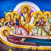 Zaśnięcie Matki Bożej (ikona, fragm.)
