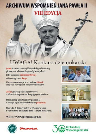 Trwa rejestracja do VIII edycji konkursu Archiwum Wspomnień Jana Pawła II