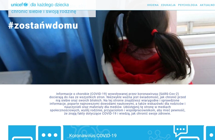 Strona UNICEF Polska - unicef-koronawirus.pl