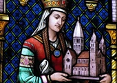 Św. Hildegarda. Witraż z kościoła w St. Foy